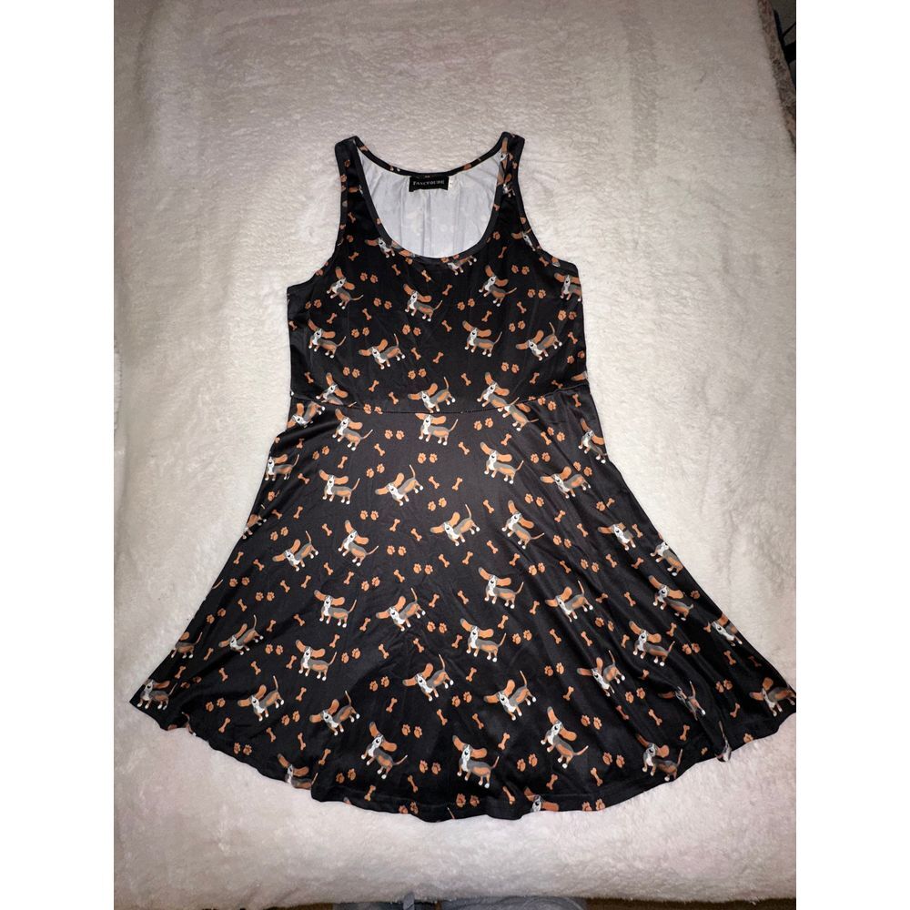 Fancyqube Playful Dog Print Sleeveless Dress Casual‎ Wear